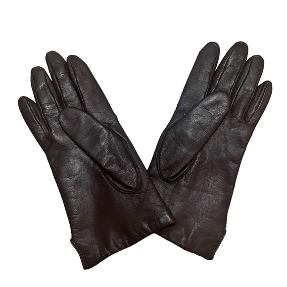 Vintage Women's Fownes Brown Leather Gloves 7.5 100% Cashmere Lined - Picture 2 of 3
